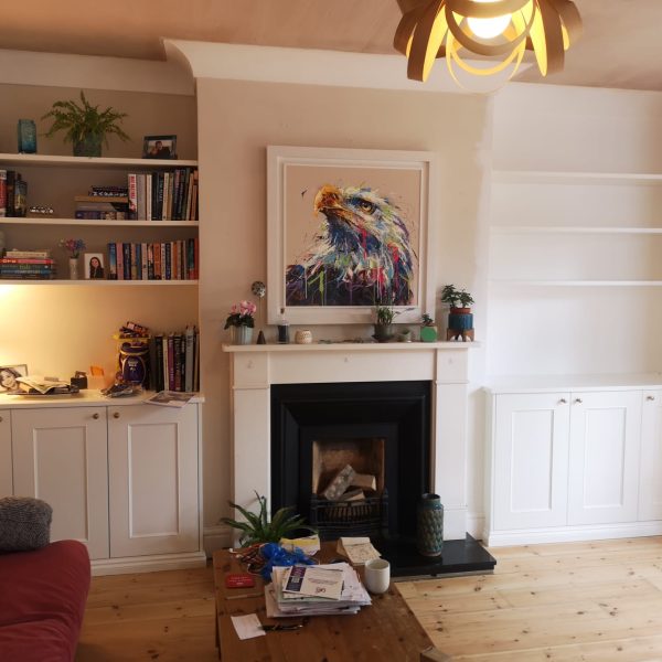 Freshly sprayed alcove cabinets fitted in dining room